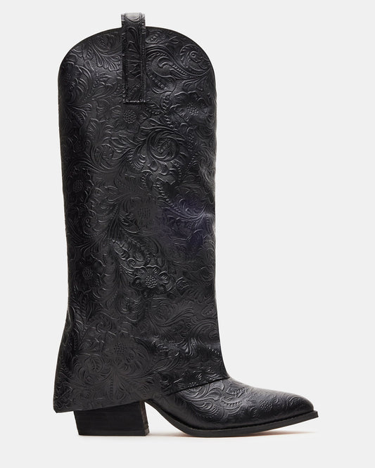 SORVINO EMBOSSED BLACK LEATHER